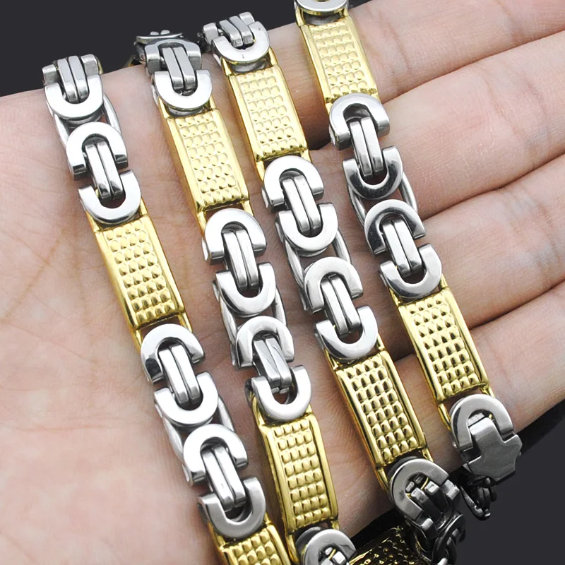 ATGO Men Womens 8mm Stainless Steel Jewelry Sets Byzantine Necklace Bracelets Set High Quality Party Gifts BJS002