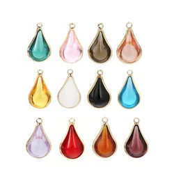 DoreenBeads Fashion Copper & Glass Pendant Drop Gold Peacock Blue Colorful Charms 18mm x10mm( 6/8