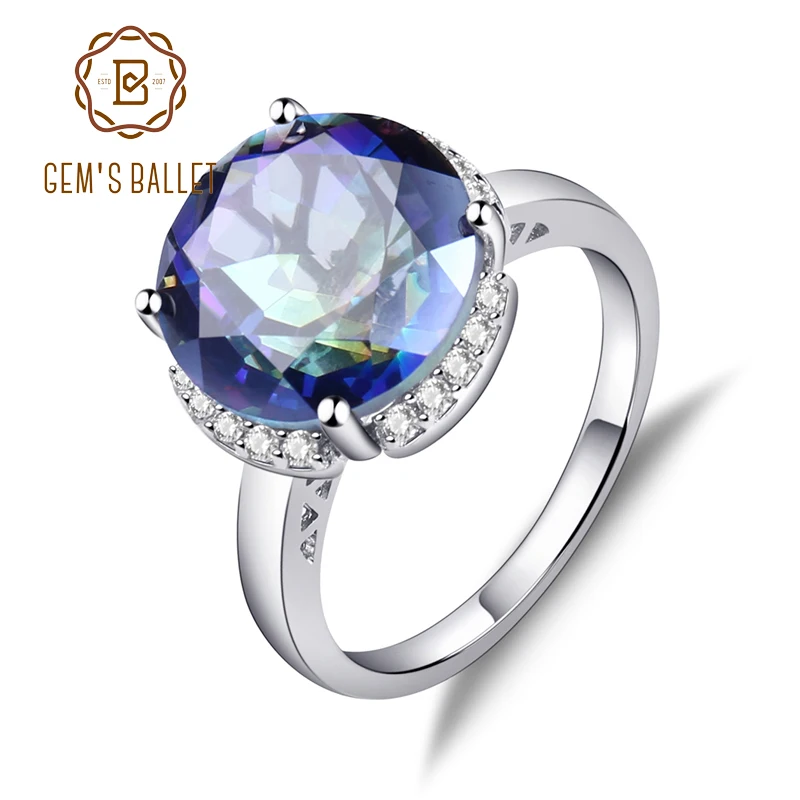 

Gem's Ballet 6.57Ct Natural Blueish Mystic Quartz Gemstone Ring For Women Halo Cocktail Ring 925 Sterling Silver Fine Jewelry