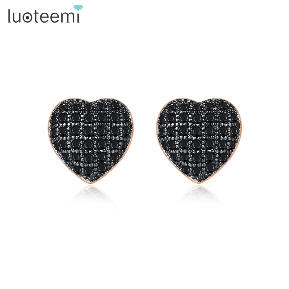 

LUOTEEMI Design Cute Heart Stud Earrings for Women Wedding Party Shiny CZ Popular Three Colors Female Pendientes Christmas Gift