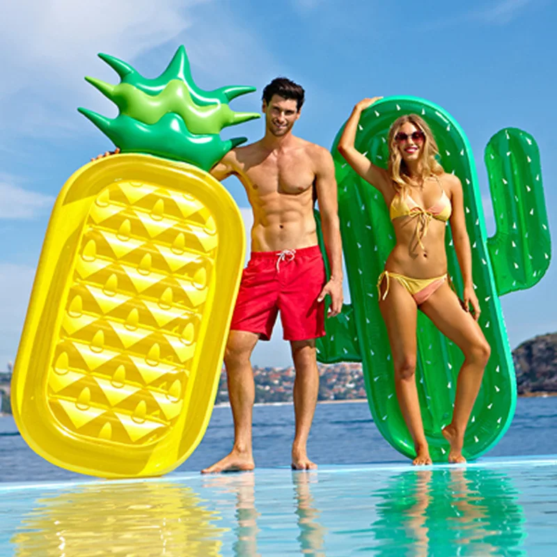 Inflatable Giant Pool Float Mattress Toys Watermelon Pineapple Cactus Beach Swimming Ring Fruit Floatie Air Mattress