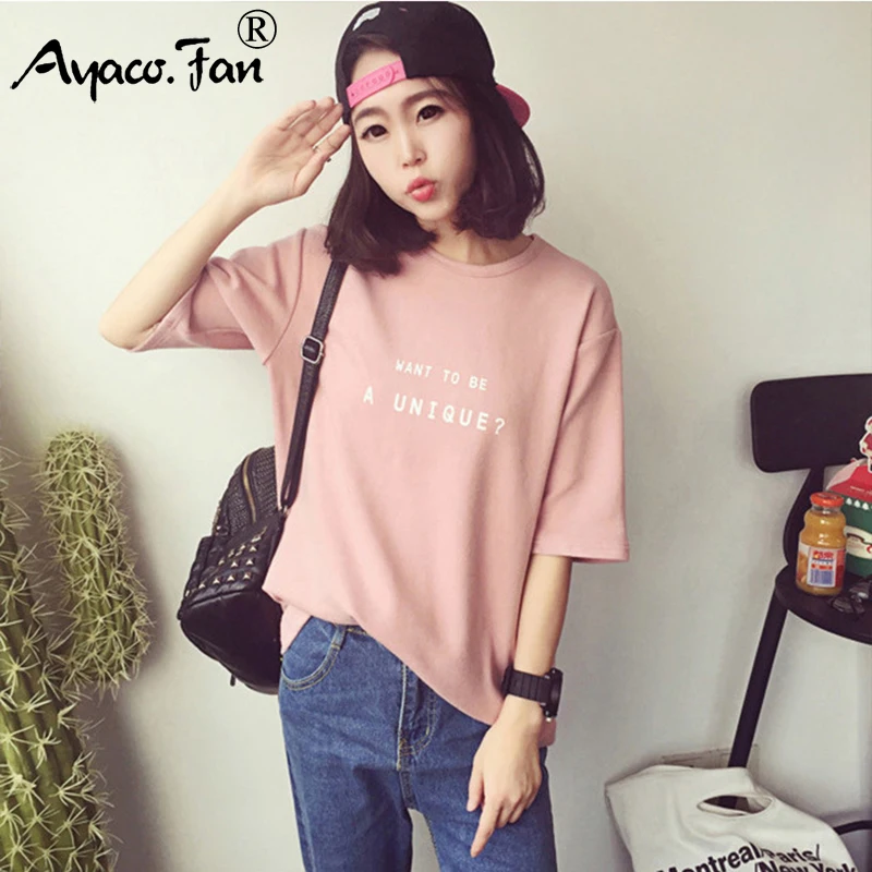 Summer Short Sleeve Soft T-Shirt 2019 New O-Neck Letter Print Loose Women T-Shirts Girls Lady T-Shirt Casual Student Tops Tee