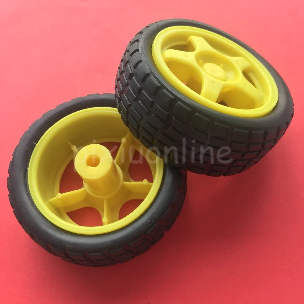 2pcs J225Y Out Diameter 65mm Model Line Car Line-tracking Car ABS Wheel and Rubber Tire Flat Mouth Aperture