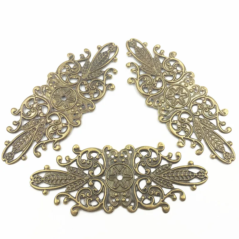 

10Pcs Antique Bronze Tone Embellishments Connectors Hollow Filigree Wraps Metal Crafts DIY Making Findings 85mm