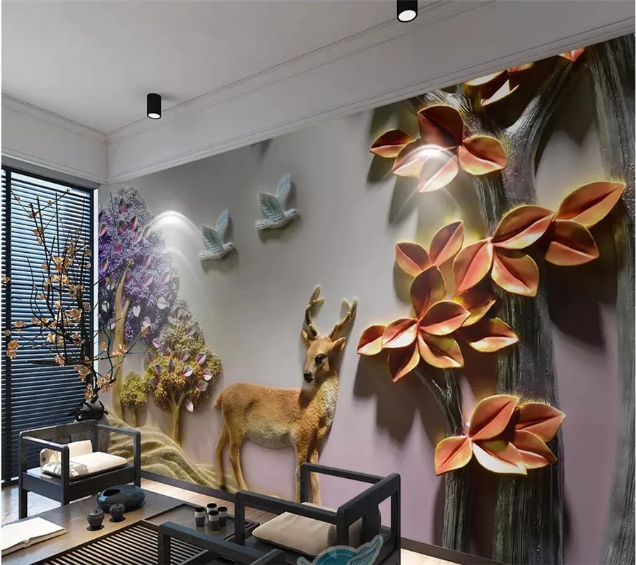 

beibehang Custom wallpaper 3D murals new Chinese embossed fortune tree elk background wall papers home decor 3D papel de parede