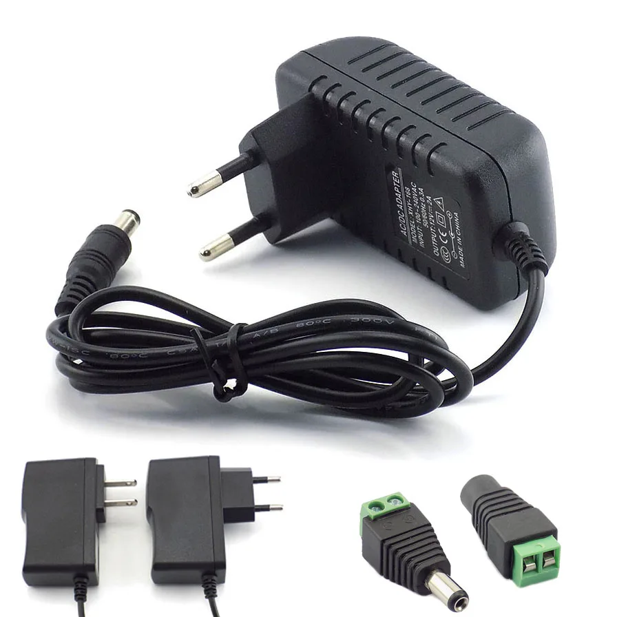 12V 1A 2A 0.5A AC DC Power Adapter Supply Charger adapter US EU Plug DC male female 5.5x 2.1mm for LED Strip Lamp light