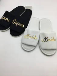 Personalized gold Wedding bride groom Slippers,Bridal Party Slippers.Bachelorette party favors gifts,Wedding gifts favors