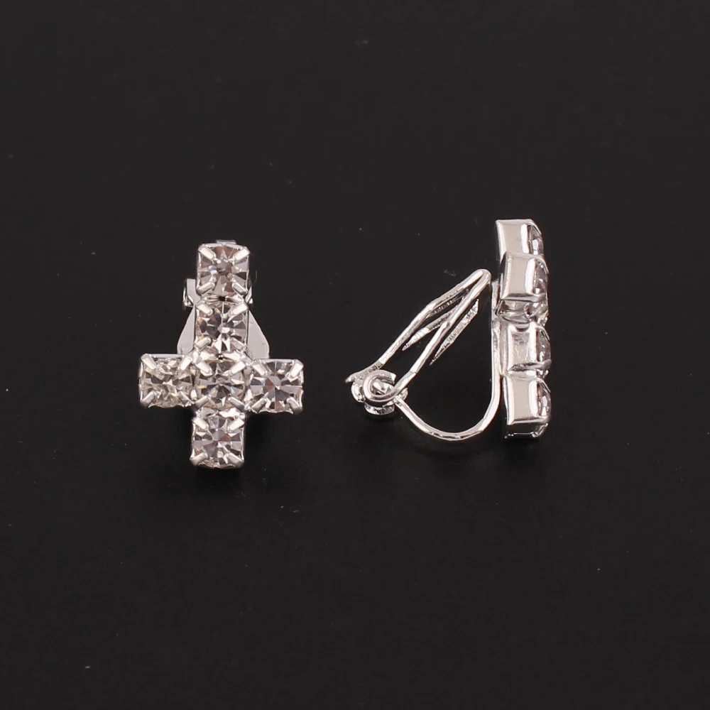 GRACE JUN New Full Rhinestone Clip on Earrings Without Pierced Fashion Student Cuff Earrings Needn\'t Ear Hole Costume Jewelry
