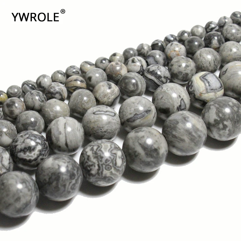 New Map Stone Gray Natural Stone Loose Beads For Jewelry Making DIY Bracelet Material 4/6/8/10/12 mm Strand 15'' Grey Beads