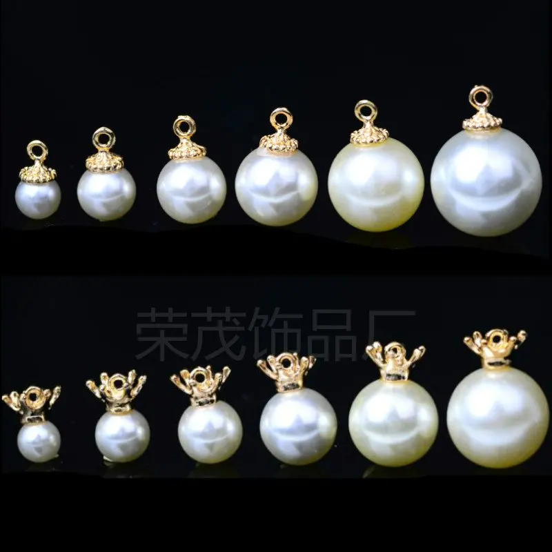 

New Arrival 50PCS Round ABS Imitation Pearl Charms Pendants with crown for Earring Bracelet Choker Necklace Jewelry Making