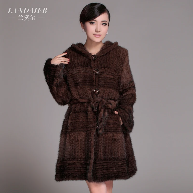 

Autumn Winter Women's Genuine Natural Knitted Mink Fur Coat Lady Warm Overcoat Plus Size VF0208