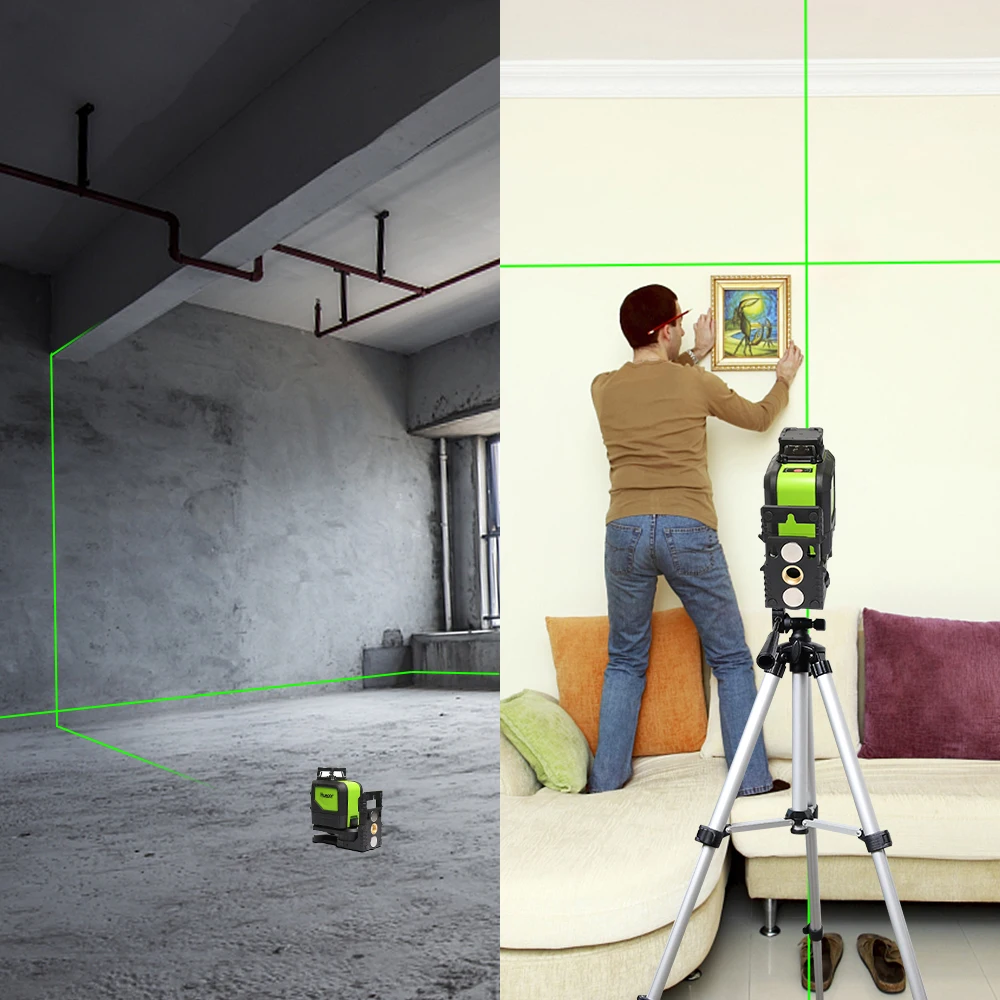 Huepar Laser Level Green Beam Cross Laser Self-leveling 360-Degree Coverage Horizontal and Vertical Line with 2 Pluse Modes