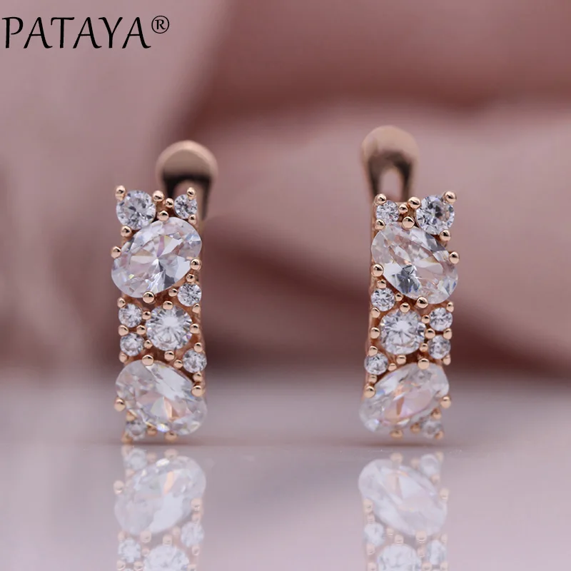 PATAYA New Mix Blue Earrings For Women Fashion Wedding Fine Noble Jewelry 585 Rose Gold Color Oval Natural Zircon Dangle Earring