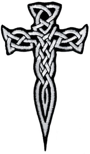 

CEL TIC CROSS WHITE iron-on PATCH embroidered IRISH CHRISTIAN RELIGIOUS