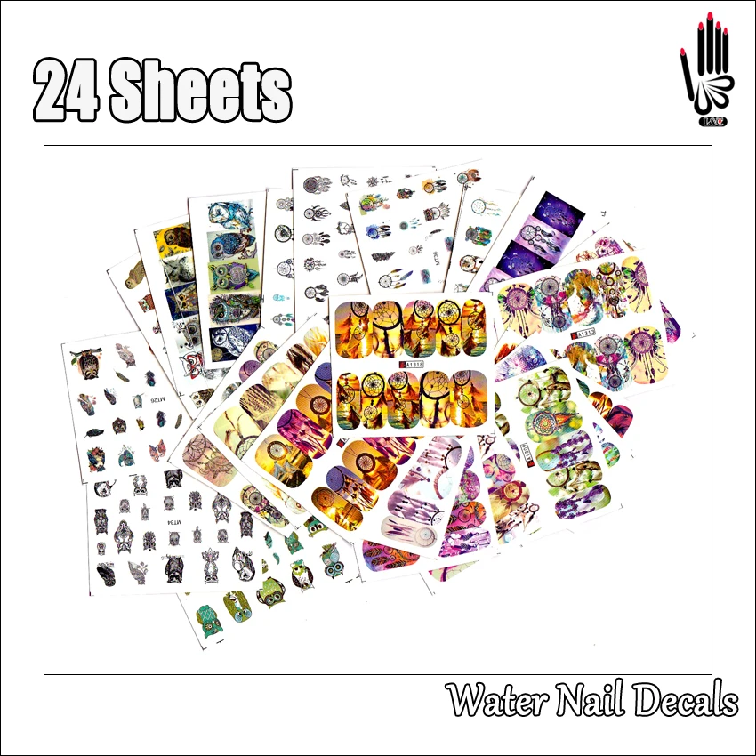 Nail 24Sheets/Lot Full Cover Dream Catcher OWL Nail Water Sticker Decal For Gel Nail Art 24A1318