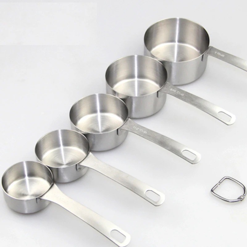 5x Stainless Steel Measuring Cups TSP Qaulity Thicken SUS304 Brush 100% Food Grade FDA LFGB Round Tea Spoon 1/4 1/3 1/2 3/4 1cup