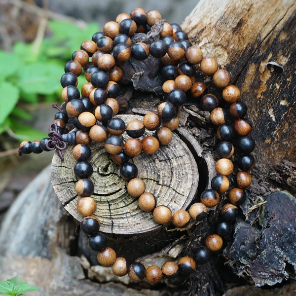 8mm * 108 * Natural Sandalwood Beads / Yin-Yang / Loose Beads Japa Mala Prayer Bracelet Necklace DIY Accessories Black Brown