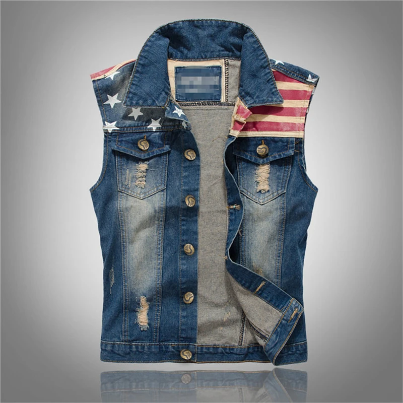 New high-grade cotton Jean Vest Men\'s Sleeveless Cowboy Waistcoat Denim Coat Ripped Slim Fit Male Casual Spring Autumn Jacket