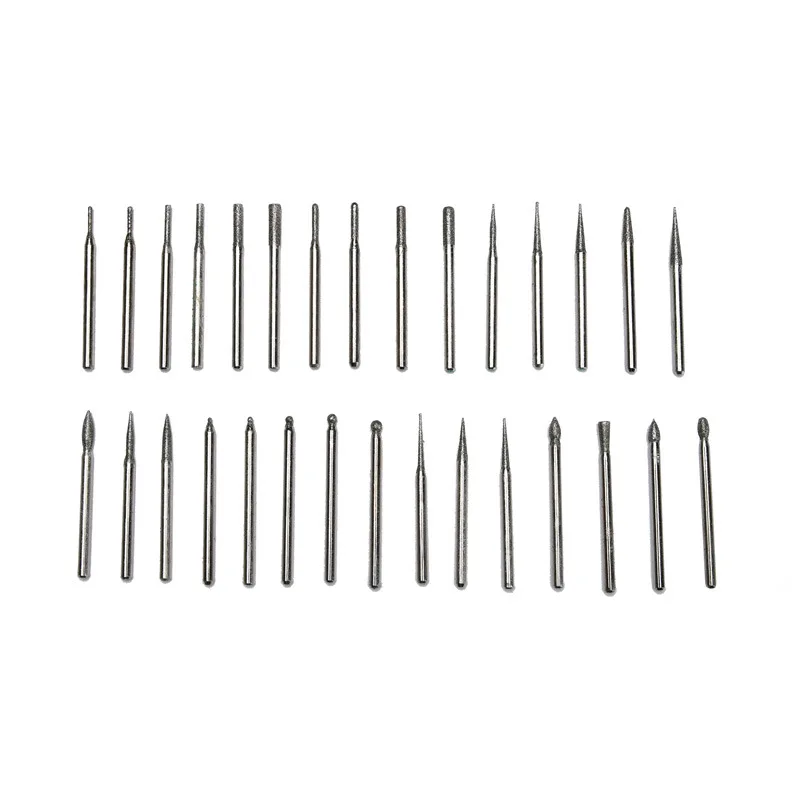 30PCS Mini Diamond Burs 2.35mm Drill Bits for Engraving Grinding Wheel Abrasive Shank Wood Stone Engraving Dremel Rotary Tools