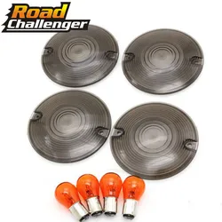 For Harley  Touring Electra Glides Road King  4 x Motorcycle Smoke Turn Signal Light Lens Cover with Bulb