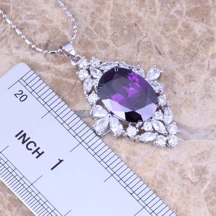 Noblest Purple Cubic Zirconia White CZ Silver Plated Earrings Pendant Necklace Fashion Jewelry Sets S0798