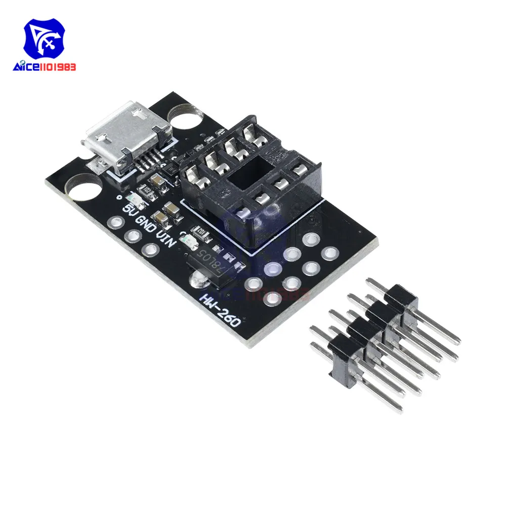 Programmer Pluggable Development Board for ATTINY13A ATTINY25 ATTINY45 ATTINY85 Micro USB Power Connector Module