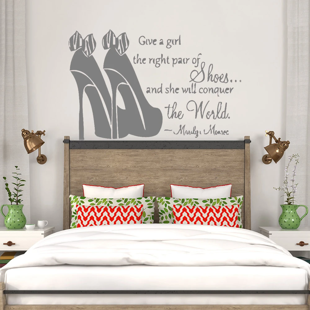 Art Bedroom Wall Sticker Words Inspirational Quote Merlin Monroe Shoes Fashion Home Decor Vinyl Decal Girl Room Mural New LC068