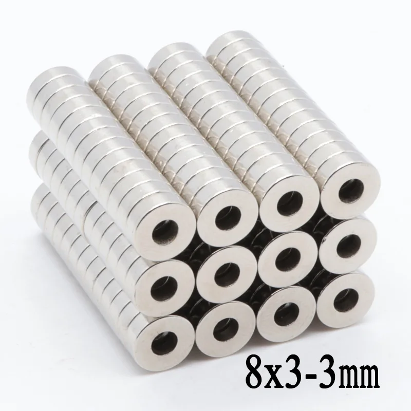 100pcs 8mmx3mm Hole 3mm N35 Ring Block Craft Permanet Magnet Powerful Rare Earth Ndfeb Neodymium Magnets  8 x 3 - 3 mm