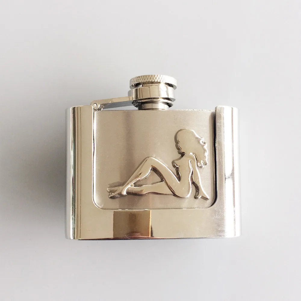 JEAN'S FRIEND Truck Girl Mudflap Girl 2 oz Stainless Steel Flask Belt Buckle also Stock in US