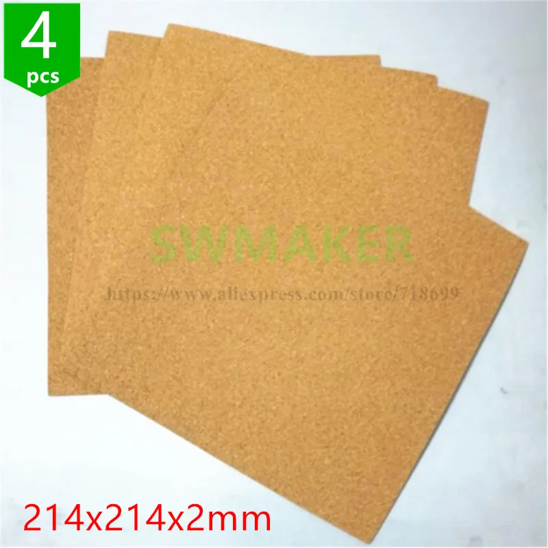 4pcs Reprap Prusa 3D Printer MK2/2B Heating Bed Cork Sheet Insulation 214 x214 mm heated bed insulation cork plate 2mm thick