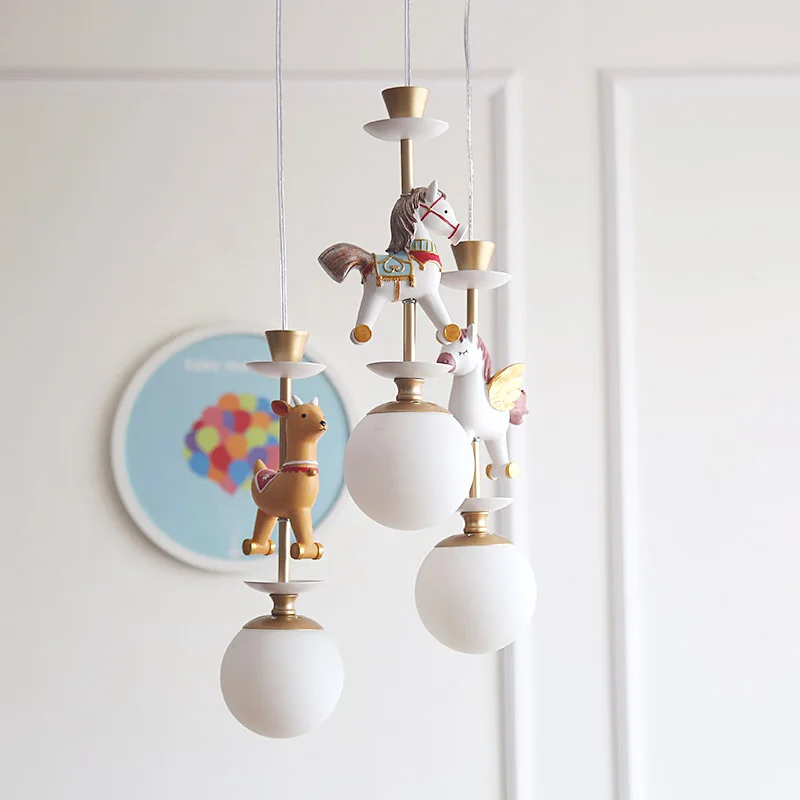 Modern wood Horse Kids Room Led hanging light bedside lamp Boys And Girls Dining Room ceiling children's lamp Lighting