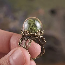 Anillo de musgo verde de 3 piezas, anillo botánico de diente de león Natural, anillo de planta, joyería de musgo seco, regalo para ella