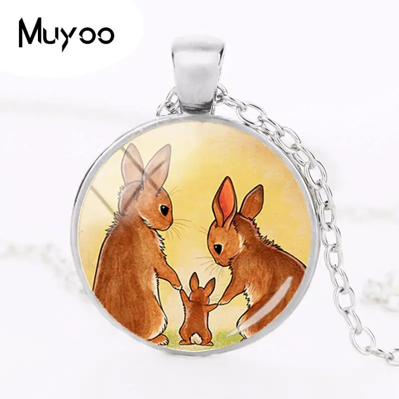 2018 New Rabbits Family Necklace Love Rabbit Pendant Round Handmade Necklaces Glass Cabochon Jewelry HZ1