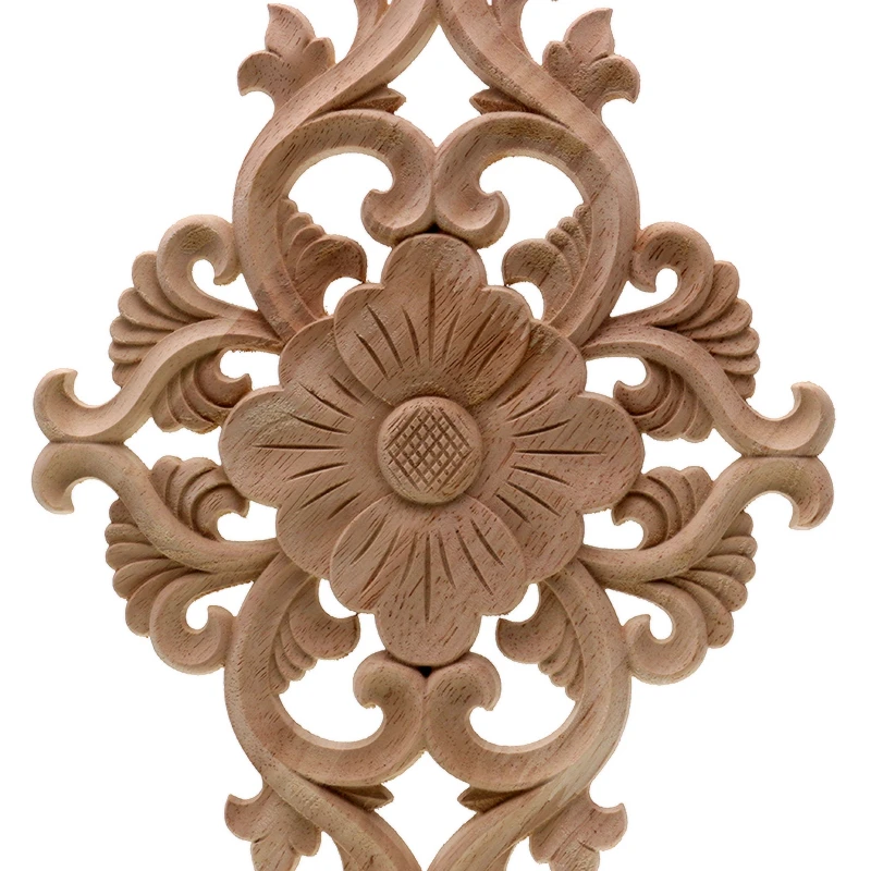 VZLX Vintage Floral Wood Carved Corner Applique Wooden Carving Decal for Furniture Cabinet Door Frame Wall Home Decor Crafts