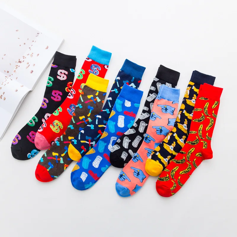 Novelty  Men Socks Dress Colorful Abstract Finger Pattern Comfortable Skateboard For Causal Funny Wedding Happy Socks