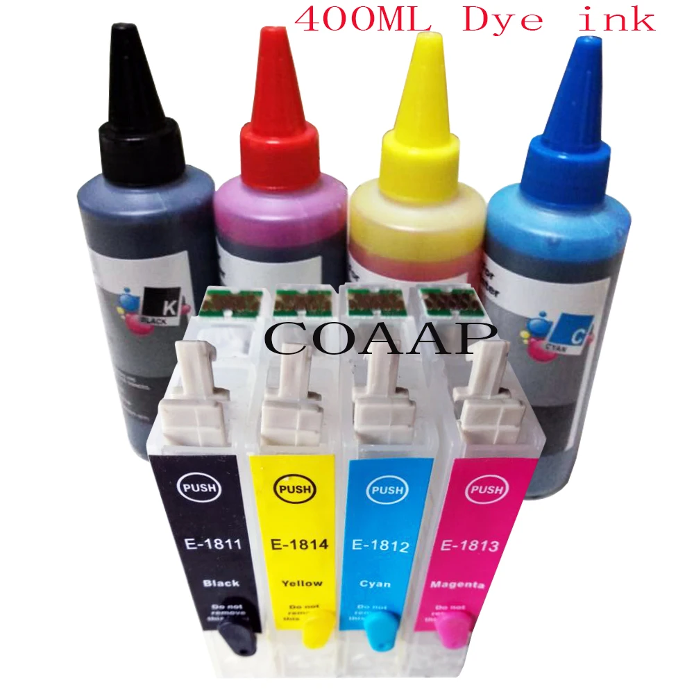 Refillable 18XL Empty cartridge + 400ML Dye ink for EPSON Expression Home  XP-102 XP-202 XP-205 XP-212 XP-215 Printer