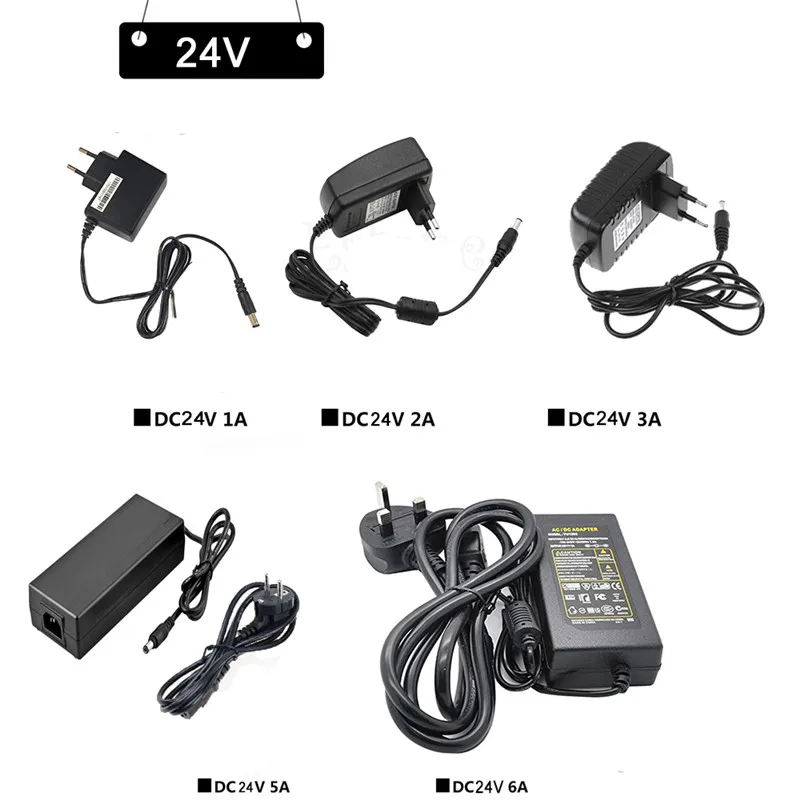 Hot Sale 24V Transformer AC 100/240V to 24V 1A 2A 3A 4A 5A 6A Power Supply EU US Adapter For 24V 5050 2835 Led Strip Lamp