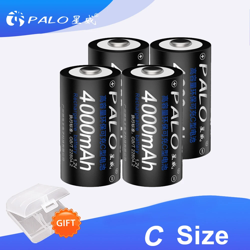 PALO 2-8pcs 4000mAh 1.2V Ni-MH C Size Rechargeable Batteries for Gas Cooker Car Toy with Higher Current Capabilities