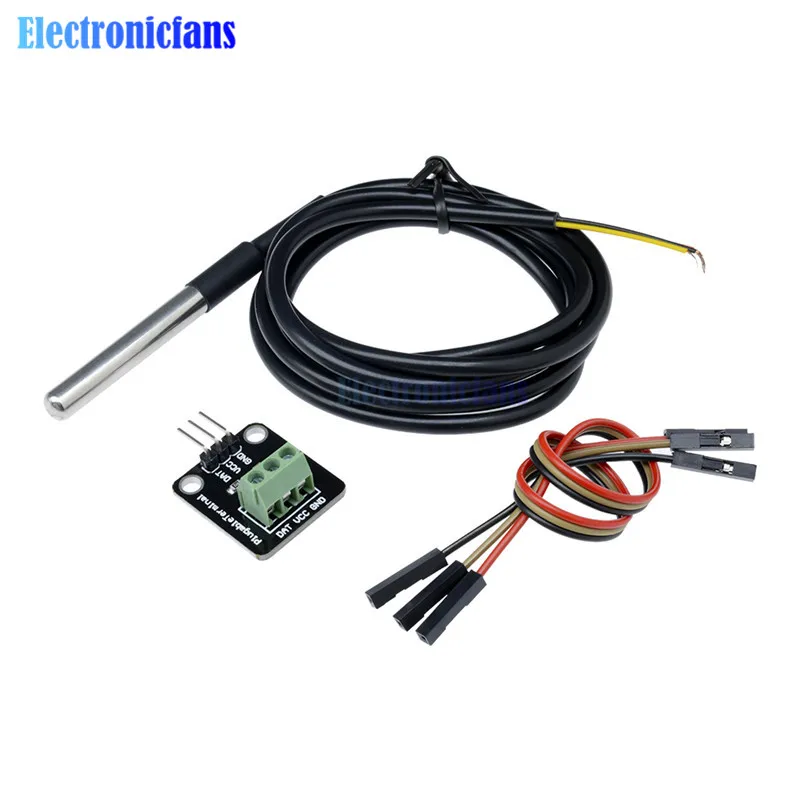 DS18B20 Temperature Sensor Module Kit Waterproof 100CM Digital Sensor Cable Stainless Steel Probe Terminal Adapter For Arduino