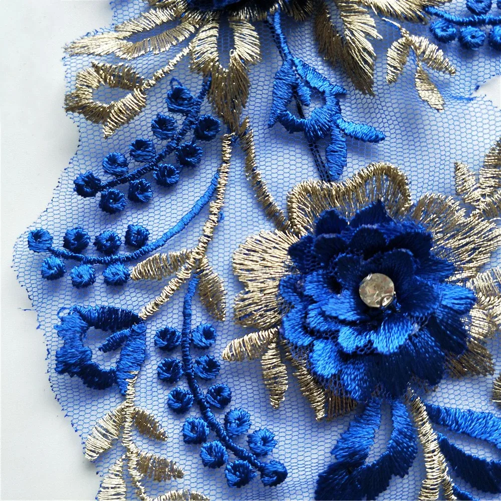 Blue 3D Lace Flower Sewing Accessories DIY Wedding Dress Making material Clothing design decor Lace Collar Neckline applications