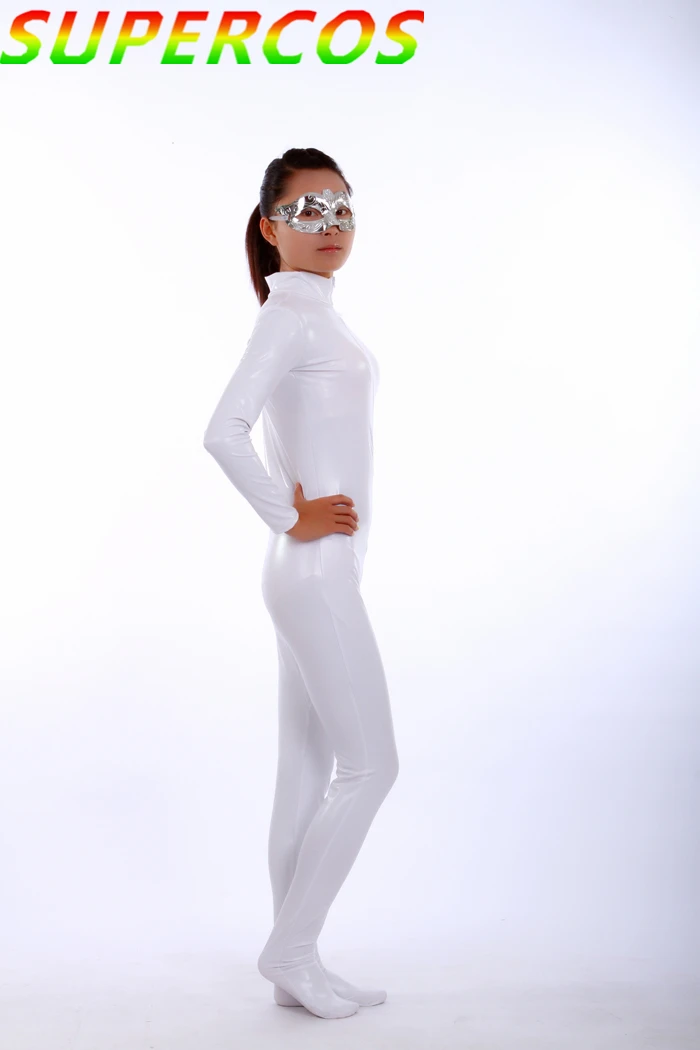 Collant Zentai blanc gélatinisé de haute qualité pour fête de carnaval d'halloween, Costume de spectacle de scène DJ, Costume de Cosplay d'halloween