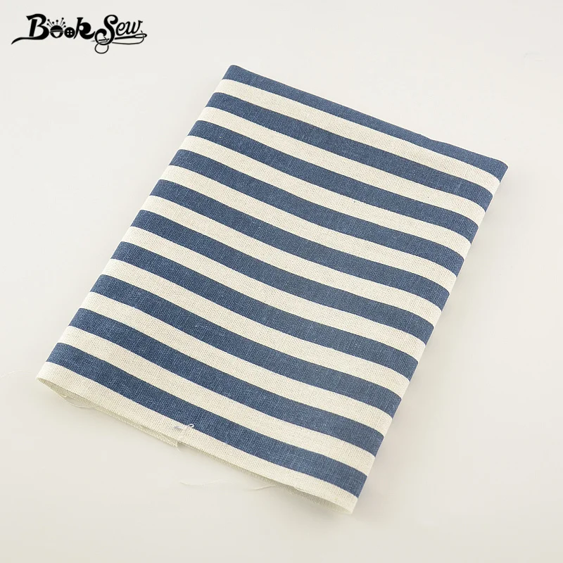 Booksew Dark Blue Strip Cotton Linen Fabric  Tissu For Bag Table Cloth Curtain Decoration Zakka Sewing Material Home Textile