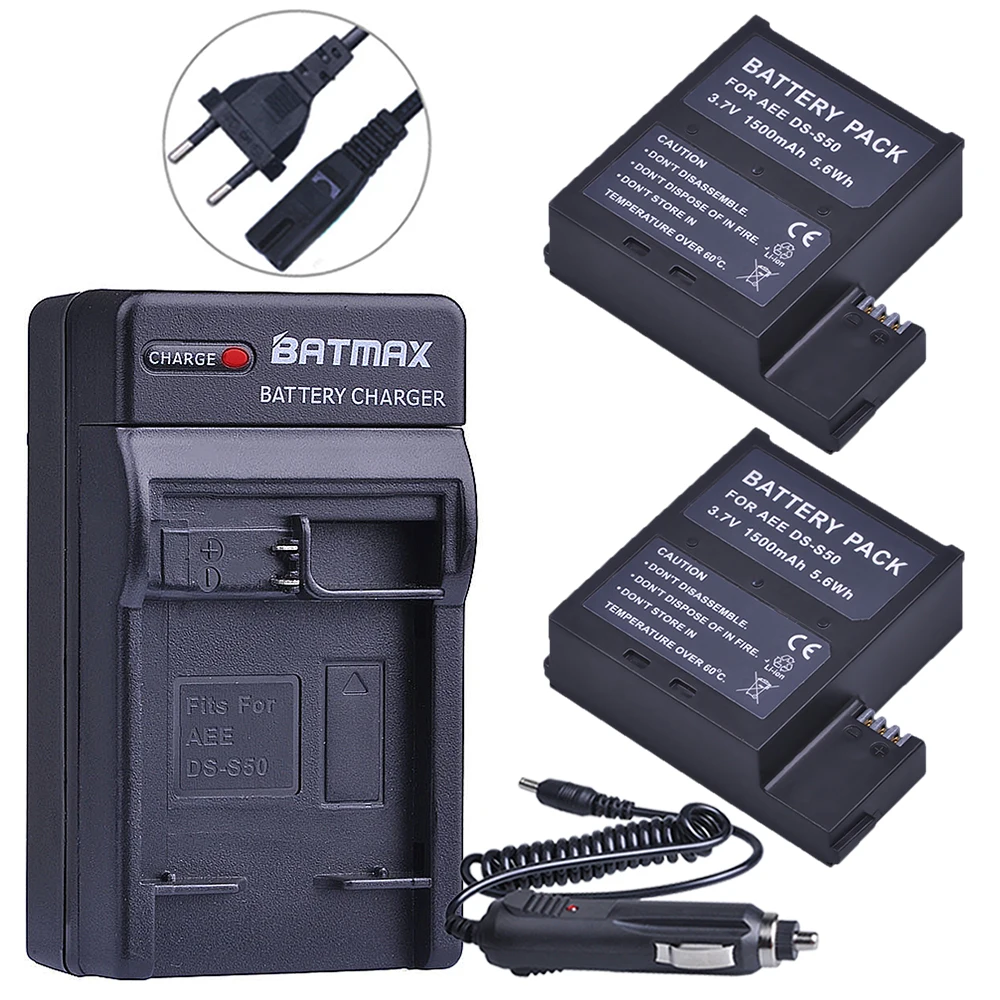 2PCS 1500mAh DS-S50 DSS50 S50 Camera Battery+Digital EU Charger for AEE DS-S50 S50 AEE D33 S50 S51 S60 S71 S70 Cameras Battery