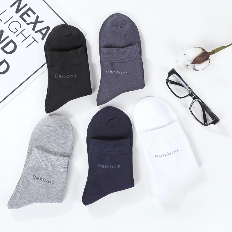 5 Paare/los männer Bambus Faser Socken Neue Casual Business Anti-Bakterielle Deodorant Atmungsaktiv Crew Socken Männer Kompression Socken