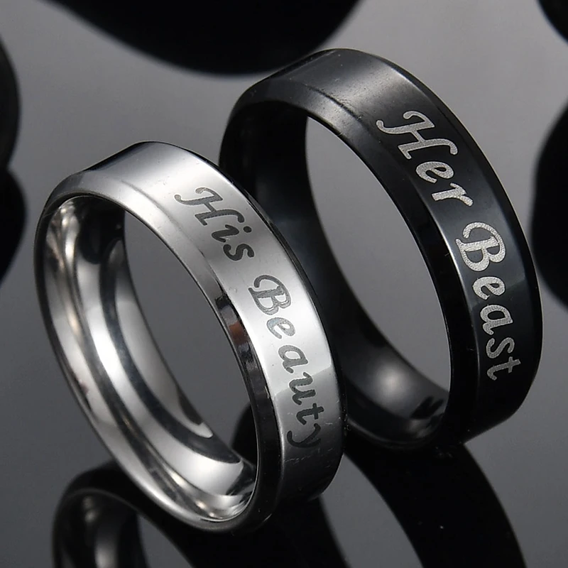 Nextvance 6mm Her Beast His Beauty Ring 316L Stainless Steel Letter Couple Rings Engagement Wedding Gift Promise Jewelry New