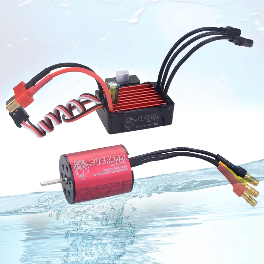 Surpass Hobby-Motor sin escobillas para coche teledirigido, controlador de velocidad sin escobillas ESC impermeable para coche teledirigido 2430 y 1/18, 1/16, 5800KV, 25A