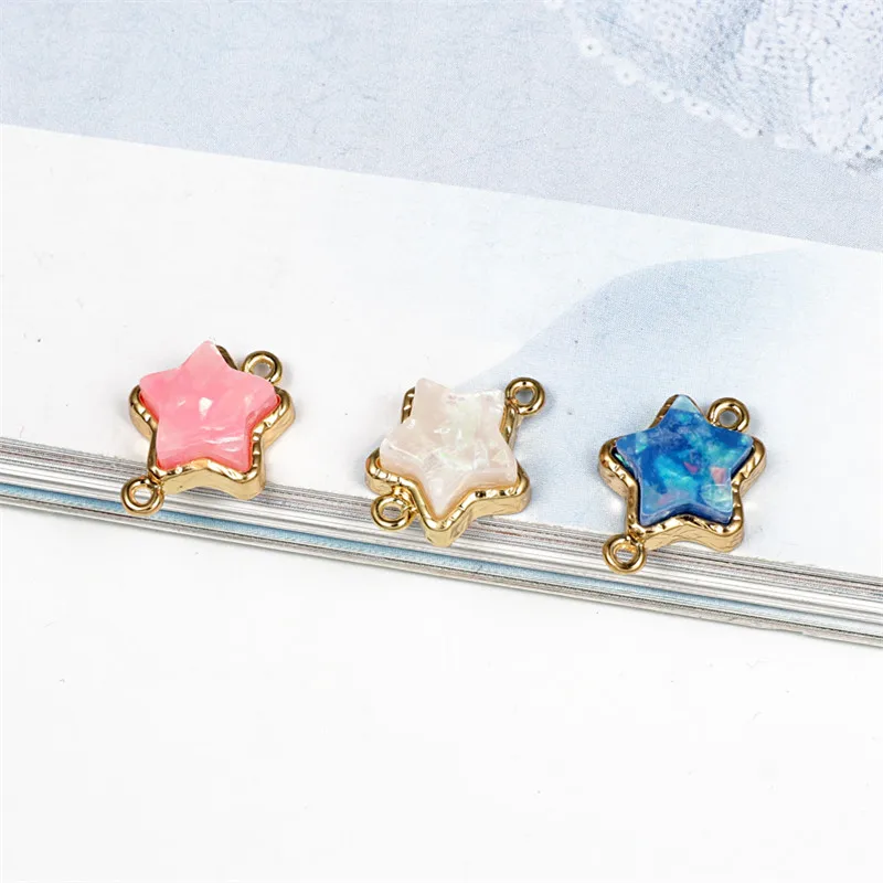 5pcs Small Star Bracelet Connector Resin Jewelry Findings Two Hole Ear drops Charms For Necklace Pendant Women Bijoux Making C41