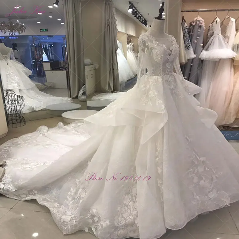 JULIA Kui ปรับแต่งวินเทจเจ้าหญิงงานแต่งงานชุด Appliques ลูกไม้ฉัตร Chapel Train Scoop ชุดเจ้าสาว Robe De Mariage ที่กําหนดเอง
