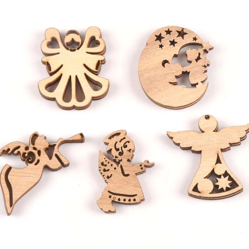 10pcs Natural Lovely Angel Pattern Wooden Ornament For Handmade Home Decoration Wood Slices DIY Carfts Scrapbooking Arts m1856