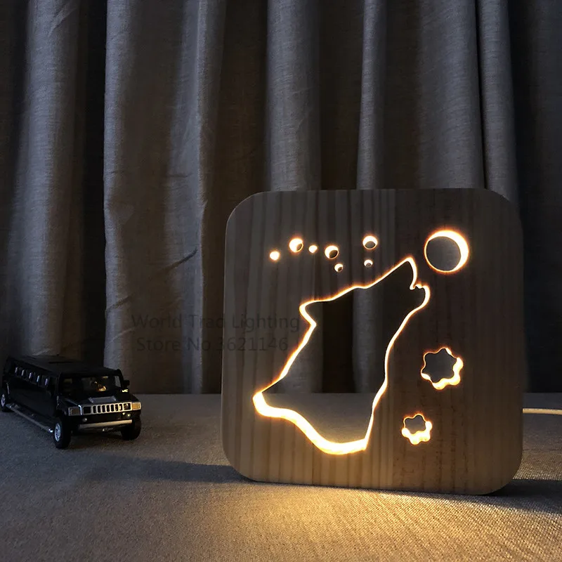 Wolf 3D LED Wood Night Light 3D Wolf Illusion Luminaria Baby Lamp Gifts For Kids Birthday Bed Room Sleep Light Decor drop ship